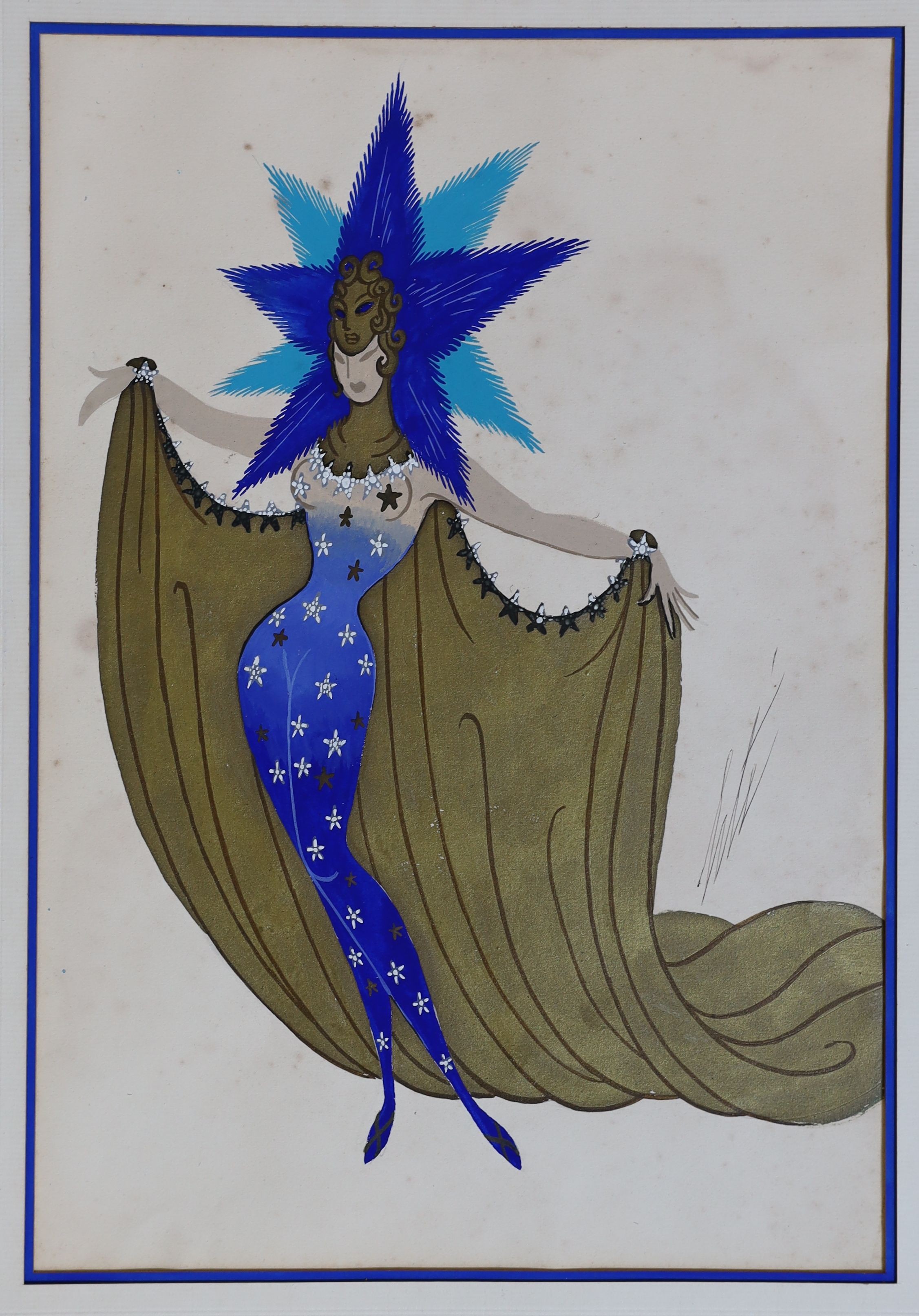 Romain De Tirtoff Erté (1892-1990), Two costume designs: Venus and Mars, gouache and gold paint, 34 x 23cm, unframed